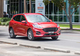 Wheels Reviews 2021 Ford Escape ST Line FWD Rapid Red Australia Dynamic Front Road 2 M Williams