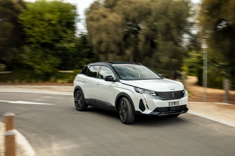 Wheels Reviews 2022 Peugeot 3008 GT Sport Plug In Hybrid Pearl White Australia Dynamic Front 2 A Brook