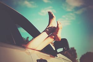 Feet outside car window