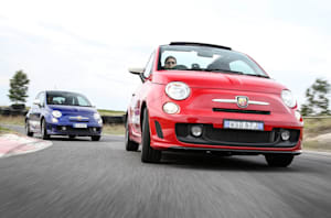 Red And Blue Fiat Abarth 595 Driving Side Top Jpg